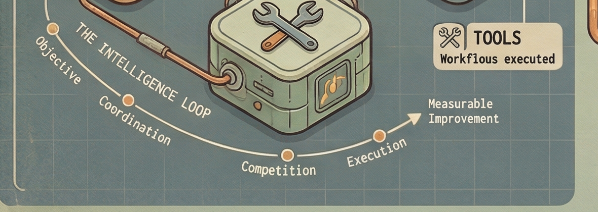 Intelligence loop diagram from objective to measurable improvement.